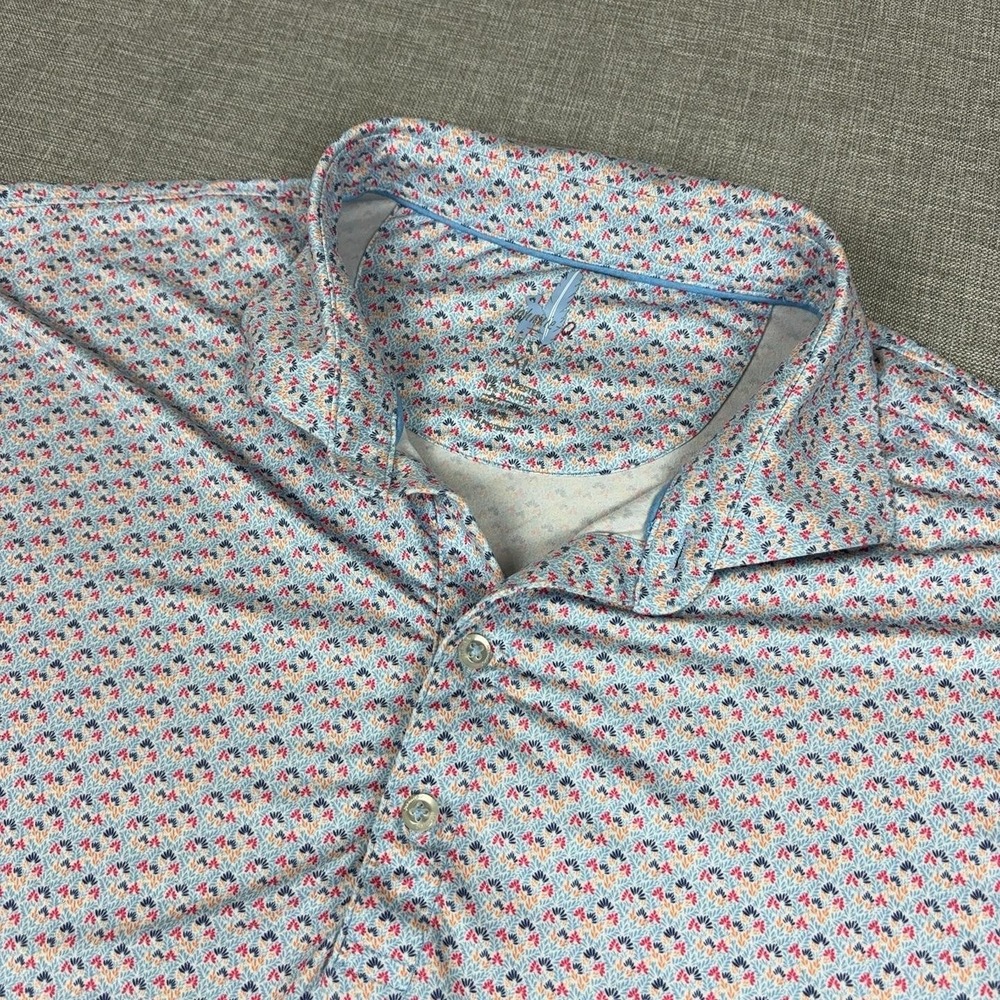 Johnnie-O Featherweight Polo Shirt Mens XL Blue Floral Stretch Golf Short Sleeve